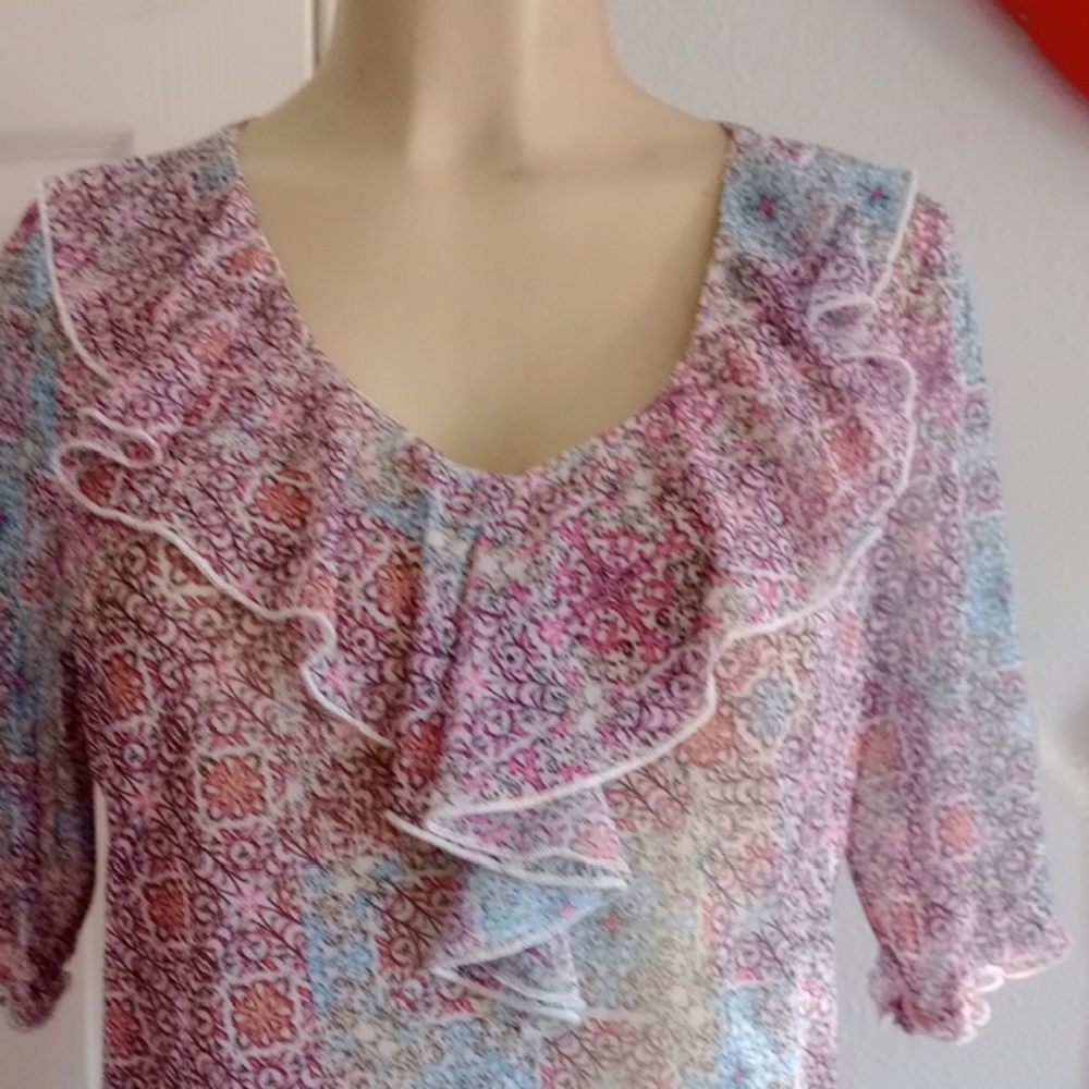 Perseption Pink and Blue Patterned Blouse - Picture 5 of 9